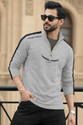 TRIPR Printed Men Henley Neck Grey Black