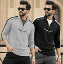 TRIPR Printed Men Henley Neck Grey Black