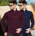 TRIPR Printed Men Henley Neck Maroon Navy