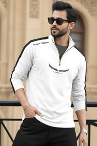 TRIPR Printed Men Henley Neck White Black