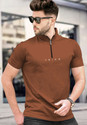 TRIPR Printed Men Mandarin Collar Brown T-Shirt