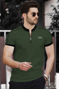 TRIPR Printed Men Mandarin Collar Dark Green