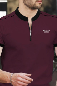 TRIPR Printed Men Mandarin Collar Maroon Black