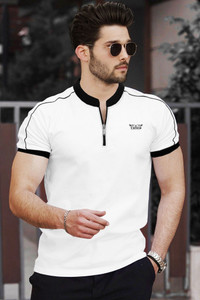 TRIPR Printed Men Mandarin Collar White Black
