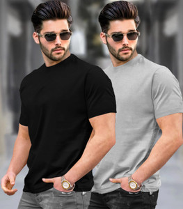 TRIPR Solid Men Black Grey T-Shirt