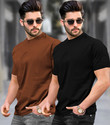 TRIPR Solid Men Brown Black T-Shirt