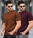 TRIPR Solid Men Brown Maroon T-Shirt