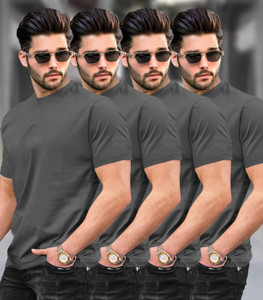 TRIPR Solid Men Grey T-Shirt