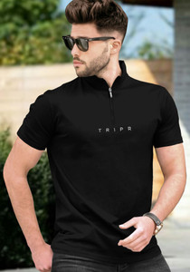 TRIPR Solid Men Henley Neck Black T-Shirt
