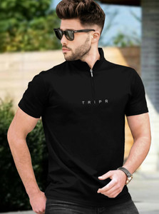 TRIPR Solid Men Henley Neck Black T-Shirt