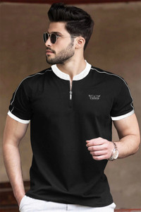 TRIPR Solid Men Henley Neck Black White