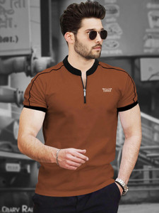 TRIPR Solid Men Henley Neck Brown Black