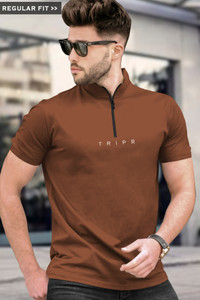 TRIPR Solid Men Henley Neck Brown T-Shirt