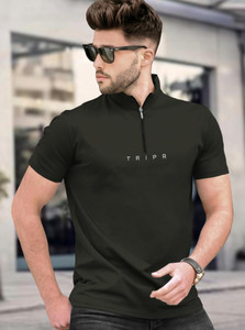 TRIPR Men Solid Henley Neck Cotton Blend