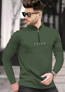 TRIPR Solid Men Henley Neck Dark Green