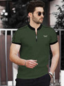 TRIPR Solid Men Henley Neck Dark Green