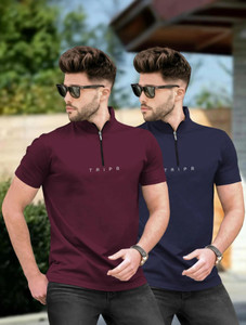 TRIPR Solid Men Henley Neck Maroon Navy