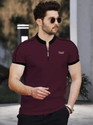 TRIPR Solid Men Henley Neck Maroon Black