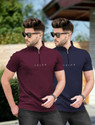 TRIPR Solid Men Henley Neck Maroon Navy