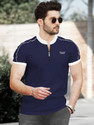 TRIPR Solid Men Henley Neck Navy Blue