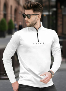 TRIPR Solid Men Henley Neck White T-Shirt