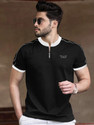 TRIPR Solid Men Mandarin Collar Black White
