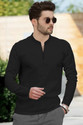 TRIPR Men Solid Mandarin Collar Cotton Blend Black T-Shirt