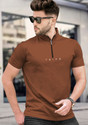 TRIPR Printed Men Mandarin Collar Brown T-Shirt