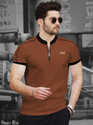 TRIPR Solid Men Mandarin Collar Brown Black