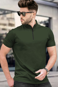 TRIPR Men Solid Mandarin Collar Cotton Blend