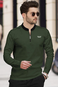 TRIPR Solid Men Mandarin Collar Dark Green