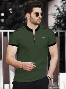 TRIPR Printed Men Mandarin Collar Dark Green