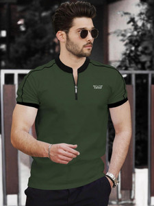 TRIPR Printed Men Mandarin Collar Dark Green