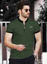 TRIPR Solid Men Mandarin Collar Dark Green