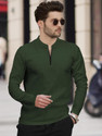 TRIPR Men Solid Mandarin Collar Cotton Blend Dark Green T-Shirt