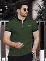 TRIPR Printed Men Mandarin Collar Dark Green