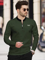 TRIPR Solid Men Mandarin Collar Dark Green