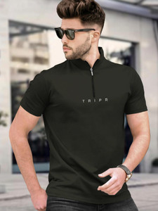 TRIPR Solid Men Mandarin Collar Dark Green