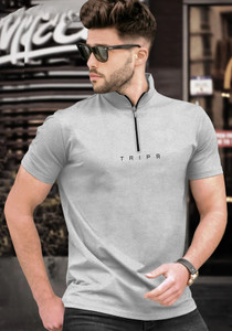 TRIPR Men Solid Mandarin Collar Cotton Blend