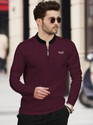 TRIPR Solid Men Mandarin Collar Maroon Black