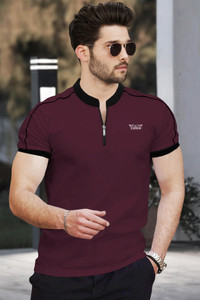 TRIPR Printed Men Mandarin Collar Maroon Black