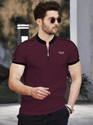 TRIPR Printed Men Mandarin Collar Maroon Black