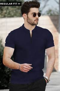 TRIPR Men Solid Mandarin Collar Cotton Blend