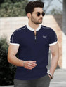 TRIPR Solid Men Mandarin Collar Navy Blue