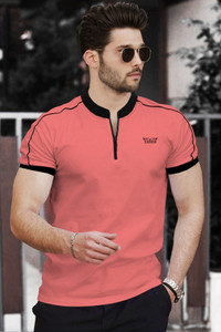 TRIPR Men Solid Mandarin Collar Cotton Blend