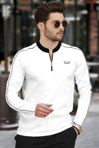 TRIPR Solid Men Mandarin Collar White Black