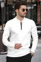 TRIPR Men Solid Mandarin Collar Cotton Blend White T-Shirt
