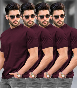 TRIPR Solid Men Maroon T-Shirt
