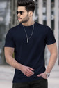 TRIPR Solid Men Navy Blue T-Shirt