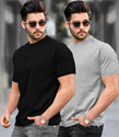 TRIPR Solid Men Round Neck Black Grey
